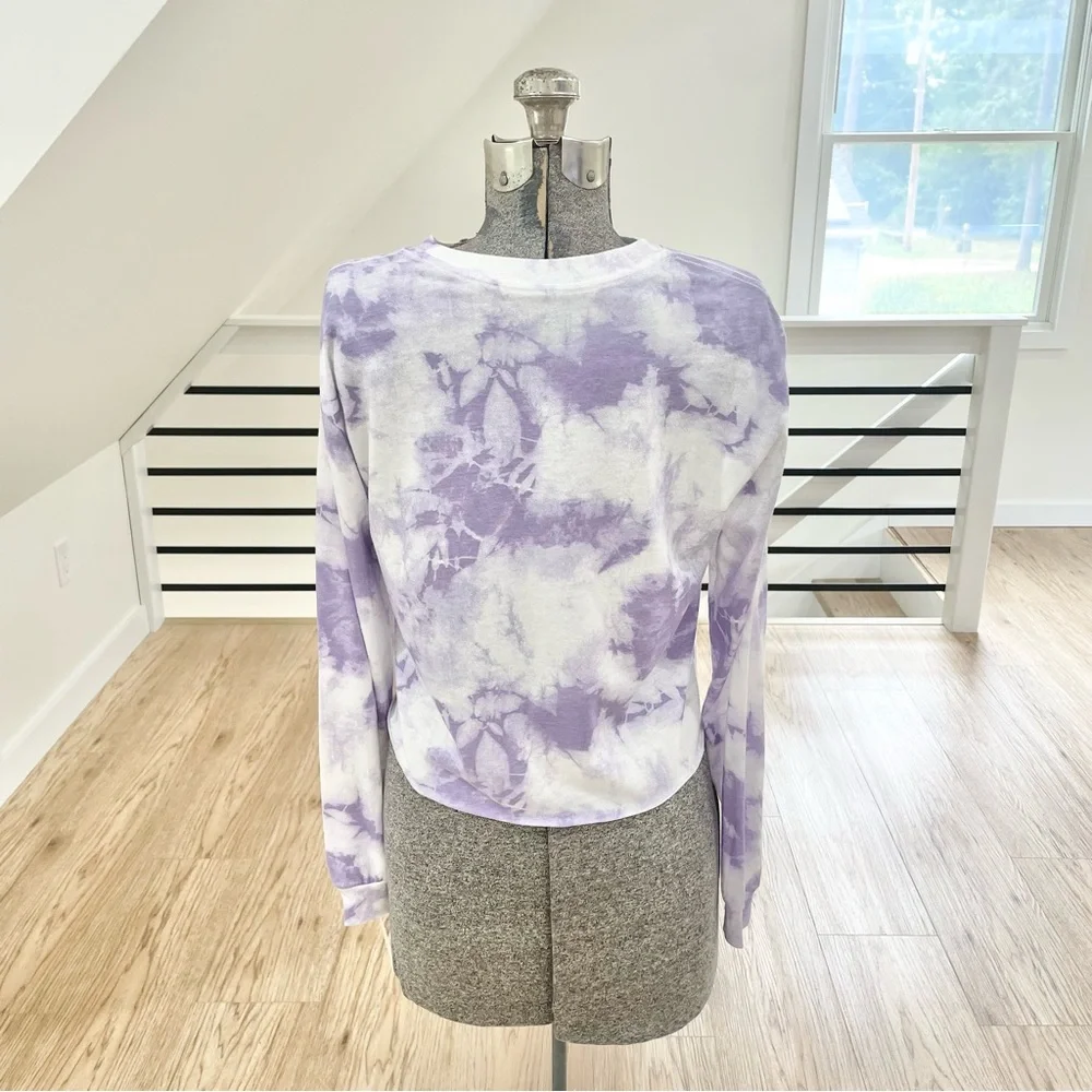 NWT S purple white pink tie-dye long sleeve crewneck crop top Hendrix T-shirt - Picture 5 of 7